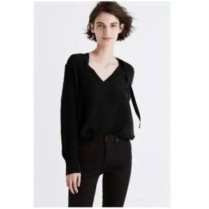 Madewell Silk Tie-Neck Shirt Black Long Sleeve Blouse Sz. Small